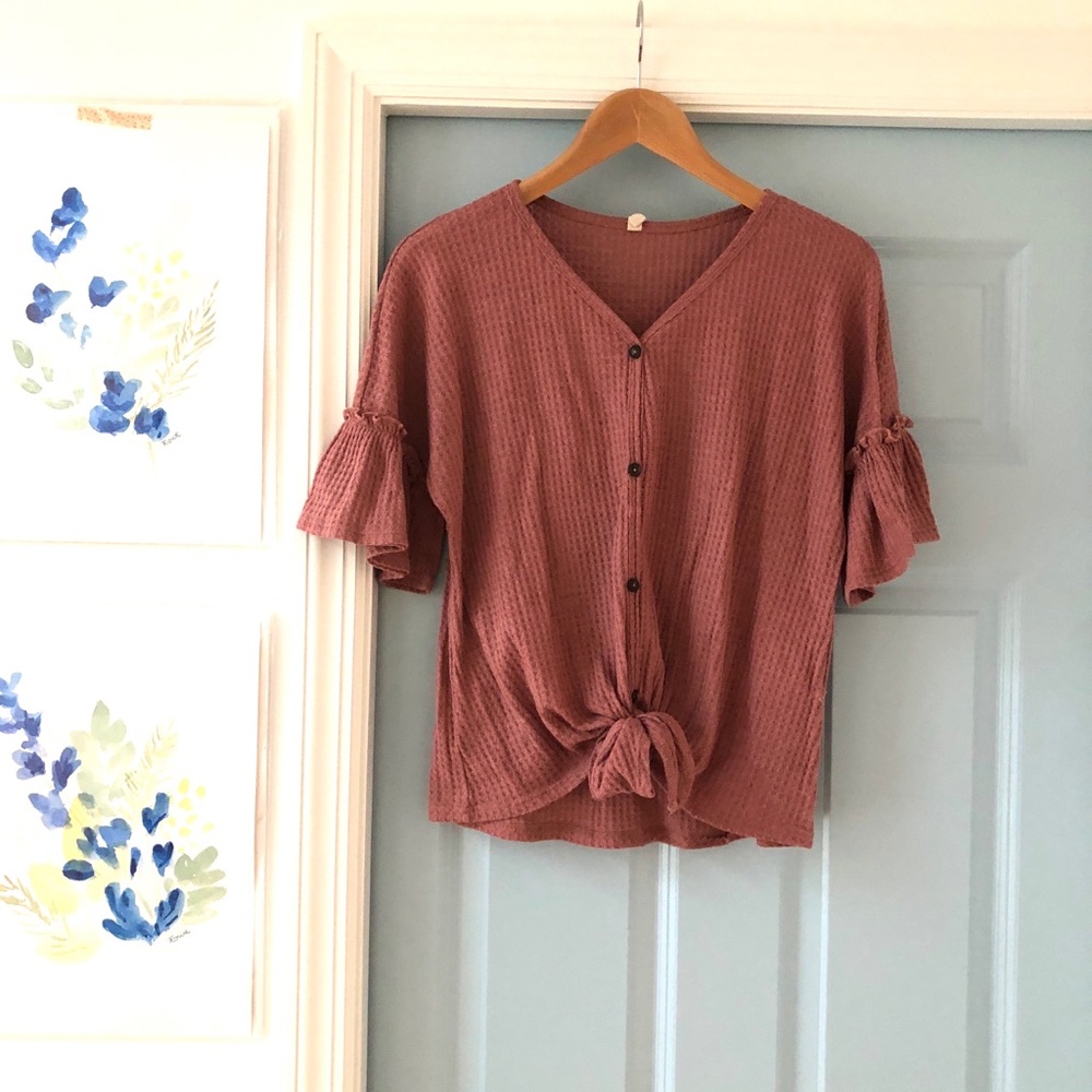 Maternity Soft waffle tie front top